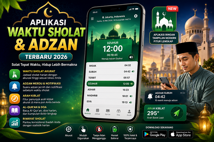 10 Aplikasi Jadwal Sholat dan Adzan Terbaik 2026, Lengkap dengan Fitur dan Kelebihannya