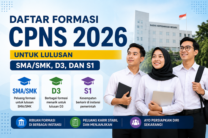 Daftar Formasi CPNS 2026 untuk Lulusan SMA/SMK, D3, dan S1